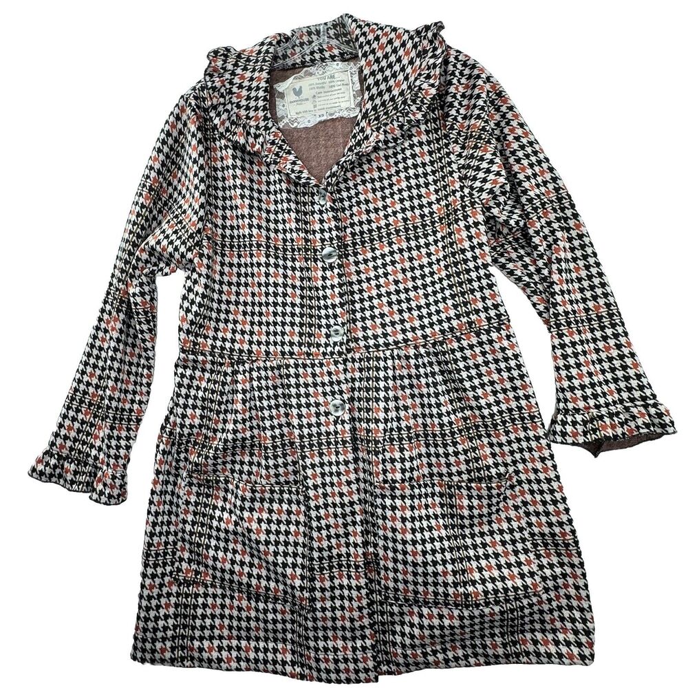 Farmhouse Frocks Houndstooth Coat Womens XS Ruffle Collar Amish Made Cottagecore